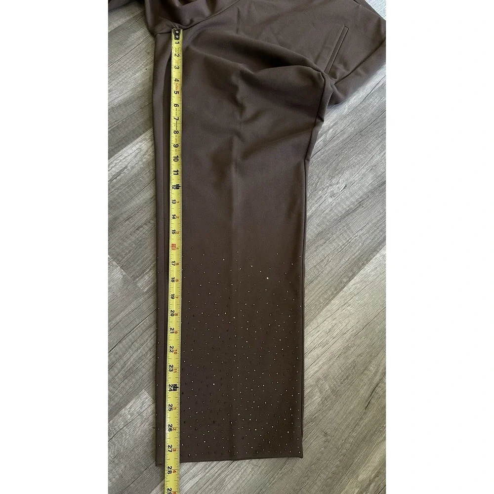 Chico's Brigitte Pants 3.5R US 18R Brown Pull On Wide Leg Rhinestone Hem Plus - Picture 13 of 16